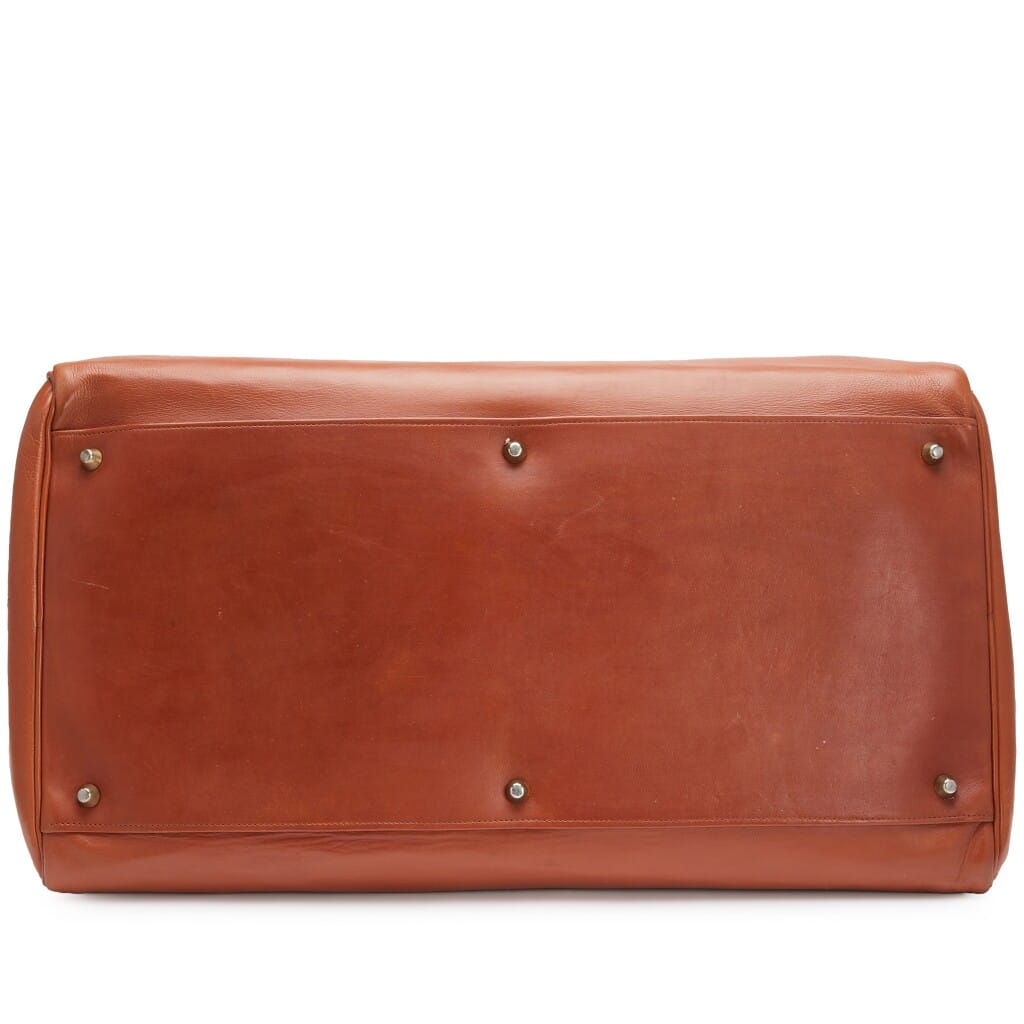 Vintage Brown Calfskin Travel Bag Gold Hardware