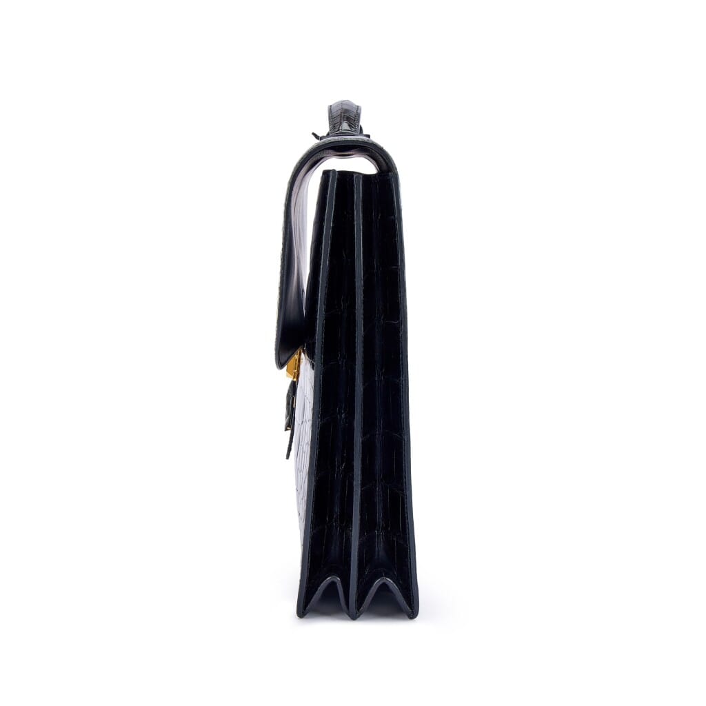 Black Shiny Porosus Crocodile Sac A Depeches 41 Gold Hardware, 2001