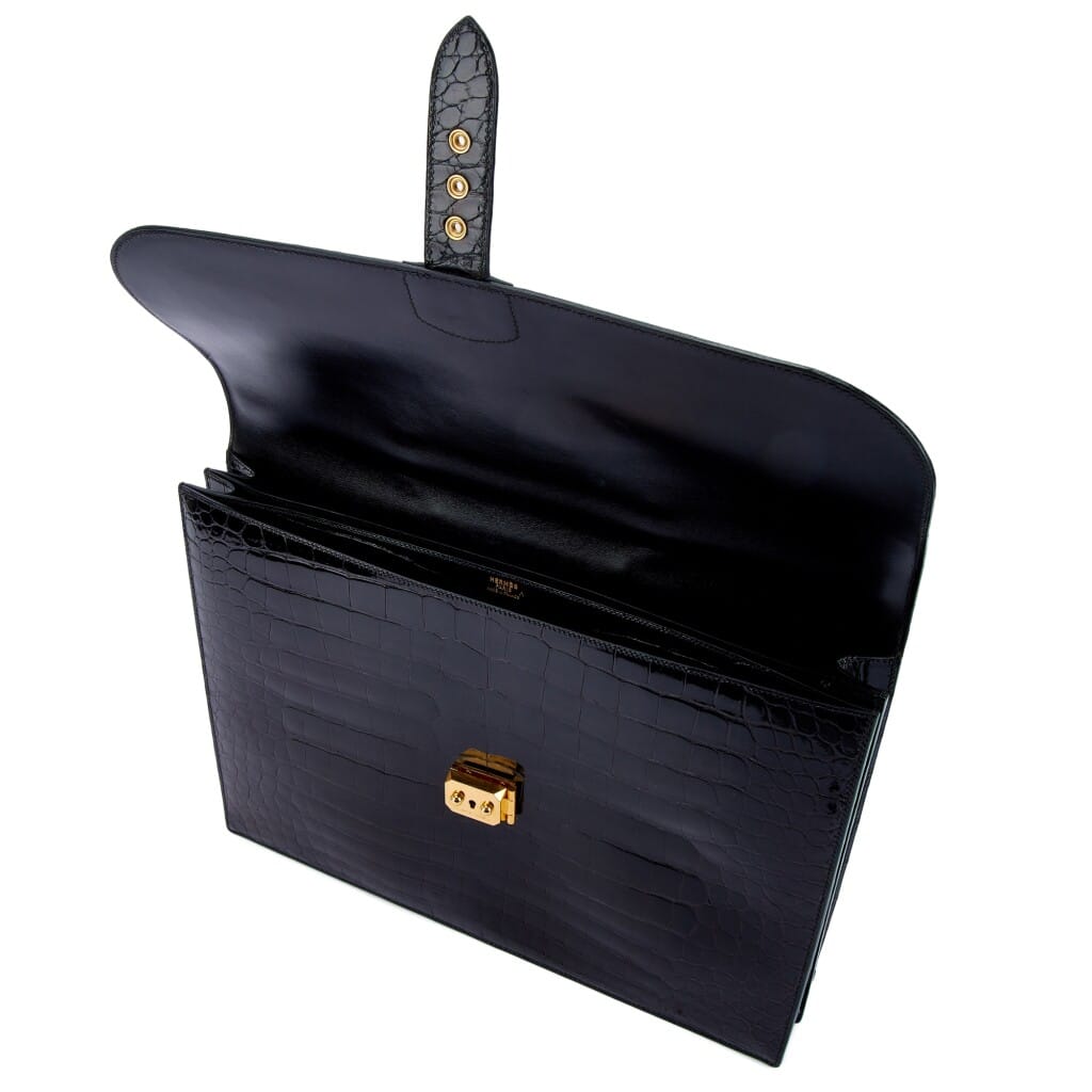Black Shiny Porosus Crocodile Sac A Depeches 41 Gold Hardware, 2001