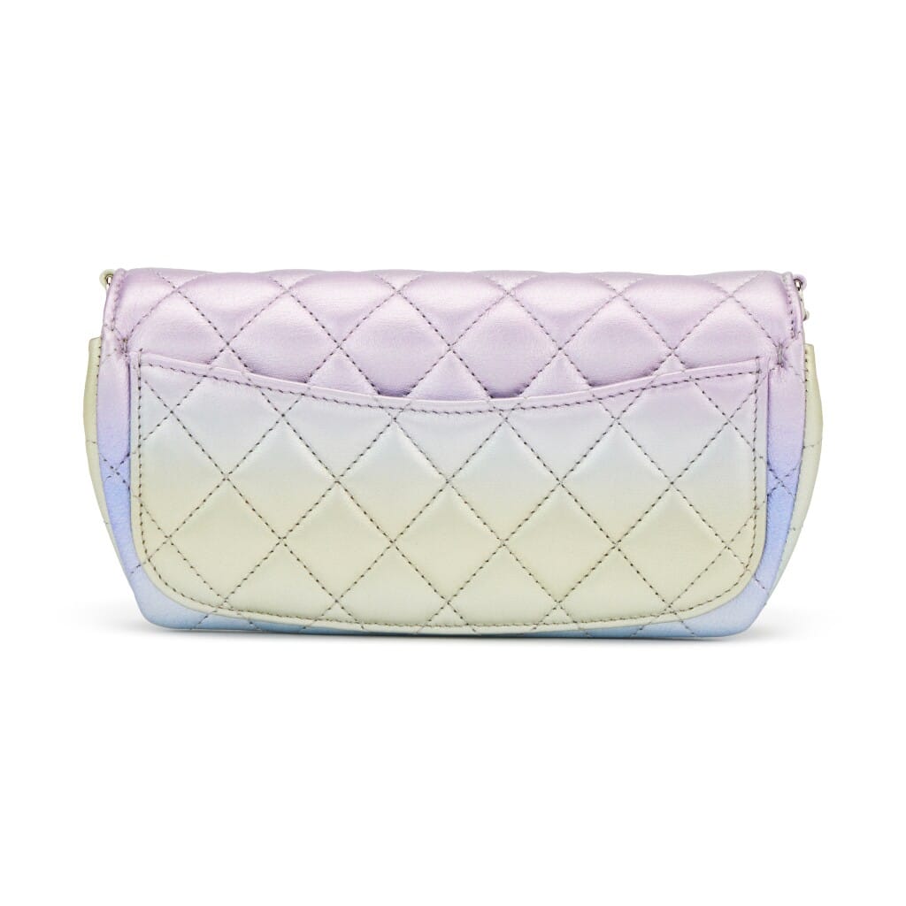Green and Purple Gradient Metallic Quilted Calfskin Glasses Case With Chain Silver Hardware, 2021