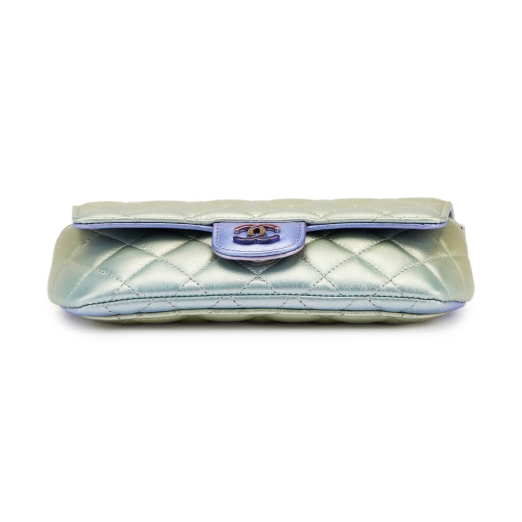Green and Purple Gradient Metallic Quilted Calfskin Glasses Case With Chain Silver Hardware, 2021