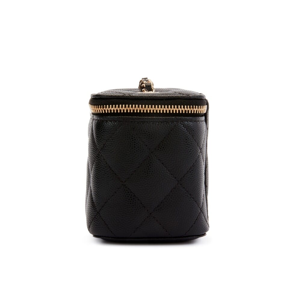 Black Quilted Caviar Mini Vanity Case With Chain Gold Hardware, 2021