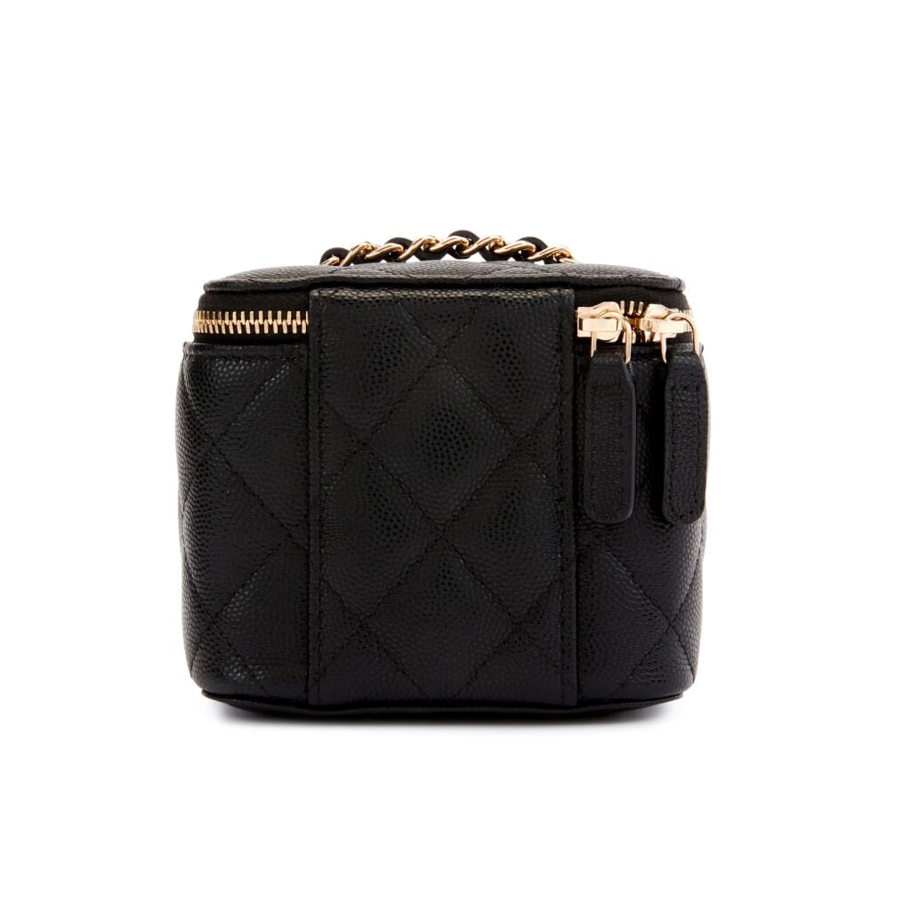 Black Quilted Caviar Mini Vanity Case With Chain Gold Hardware, 2021