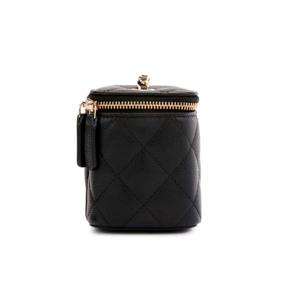 Black Quilted Caviar Mini Vanity Case With Chain Gold Hardware, 2021