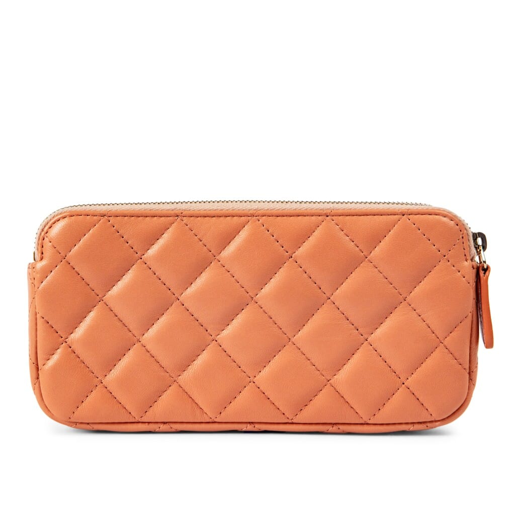 Pink Quilted Lambskin Double Zip Clutch With Chain Gold Hardware, 2018