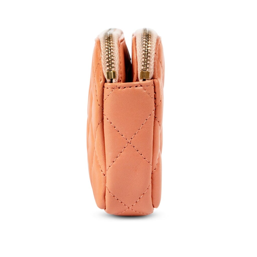Pink Quilted Lambskin Double Zip Clutch With Chain Gold Hardware, 2018
