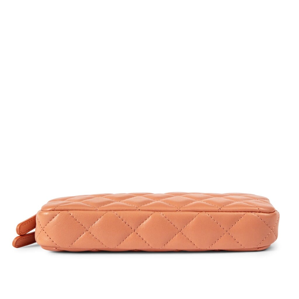 Pink Quilted Lambskin Double Zip Clutch With Chain Gold Hardware, 2018
