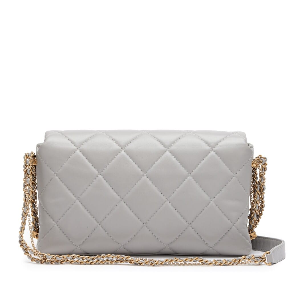 Grey Quilted Lambskin Crush on Chain Flap Bag Aged Gold Hardware, 2021