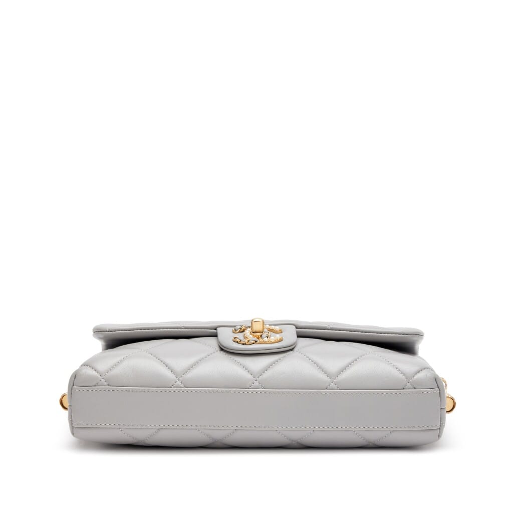 Grey Quilted Lambskin Crush on Chain Flap Bag Aged Gold Hardware, 2021