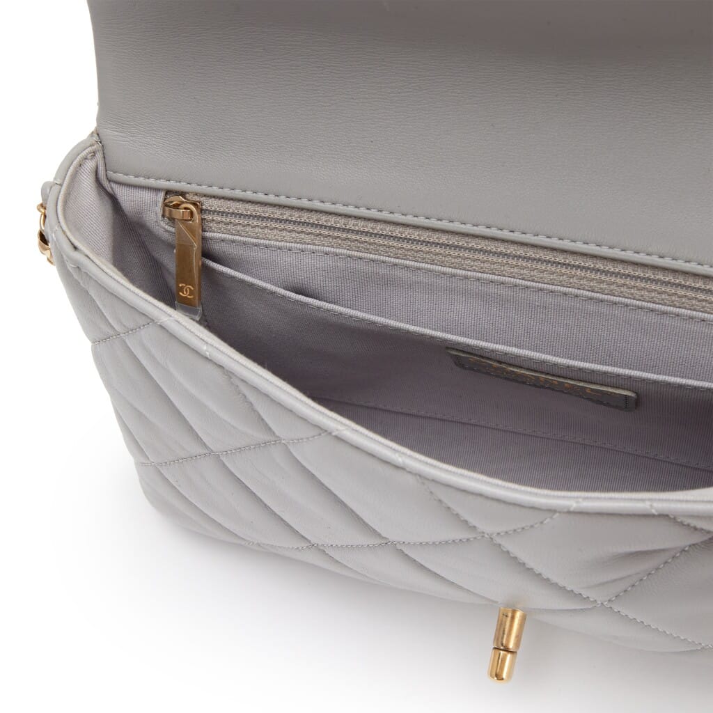 Grey Quilted Lambskin Crush on Chain Flap Bag Aged Gold Hardware, 2021