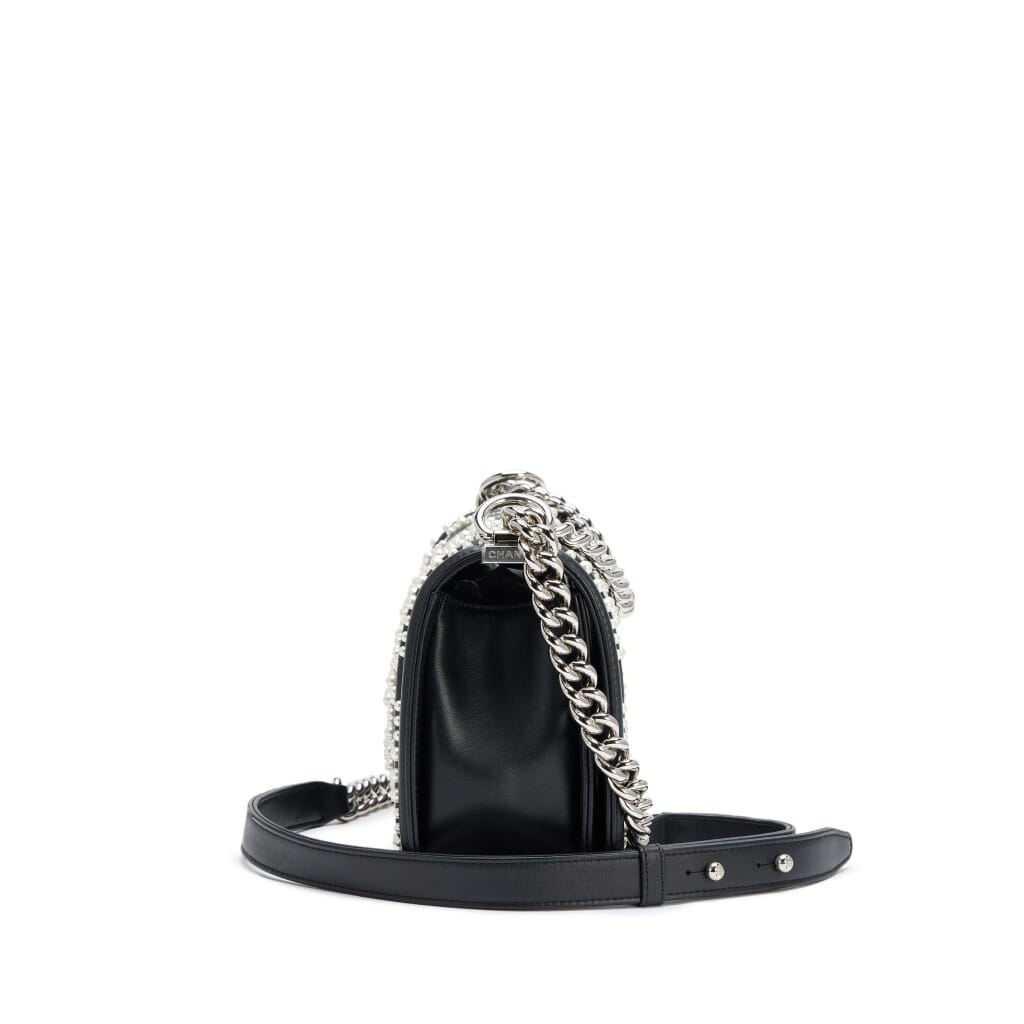 Black Calfskin Pearl Chevron Medium Boy Bag Silver Hardware, 2019