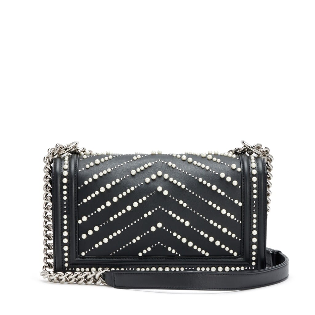 Black Calfskin Pearl Chevron Medium Boy Bag Silver Hardware, 2019
