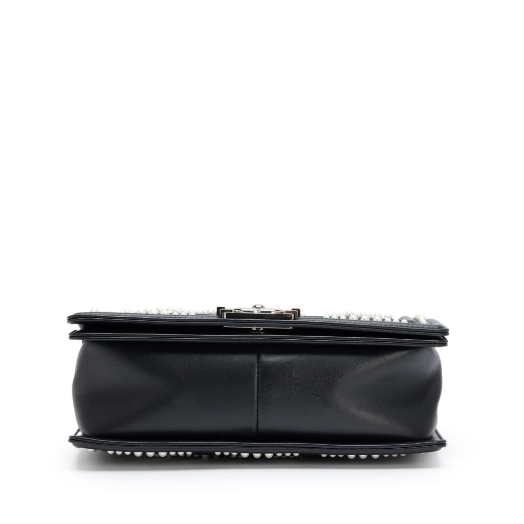 Black Calfskin Pearl Chevron Medium Boy Bag Silver Hardware, 2019