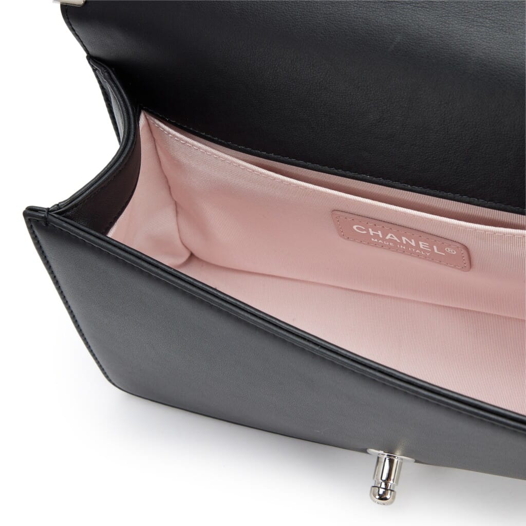 Black Calfskin Pearl Chevron Medium Boy Bag Silver Hardware, 2019