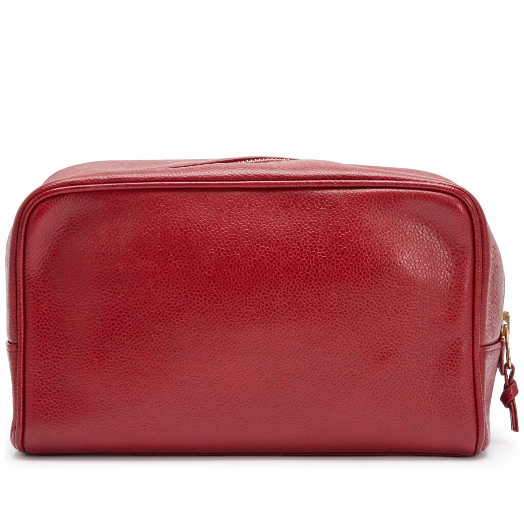 Vintage Red Caviar Toiletry Case Gold Hardware, 1994-1996