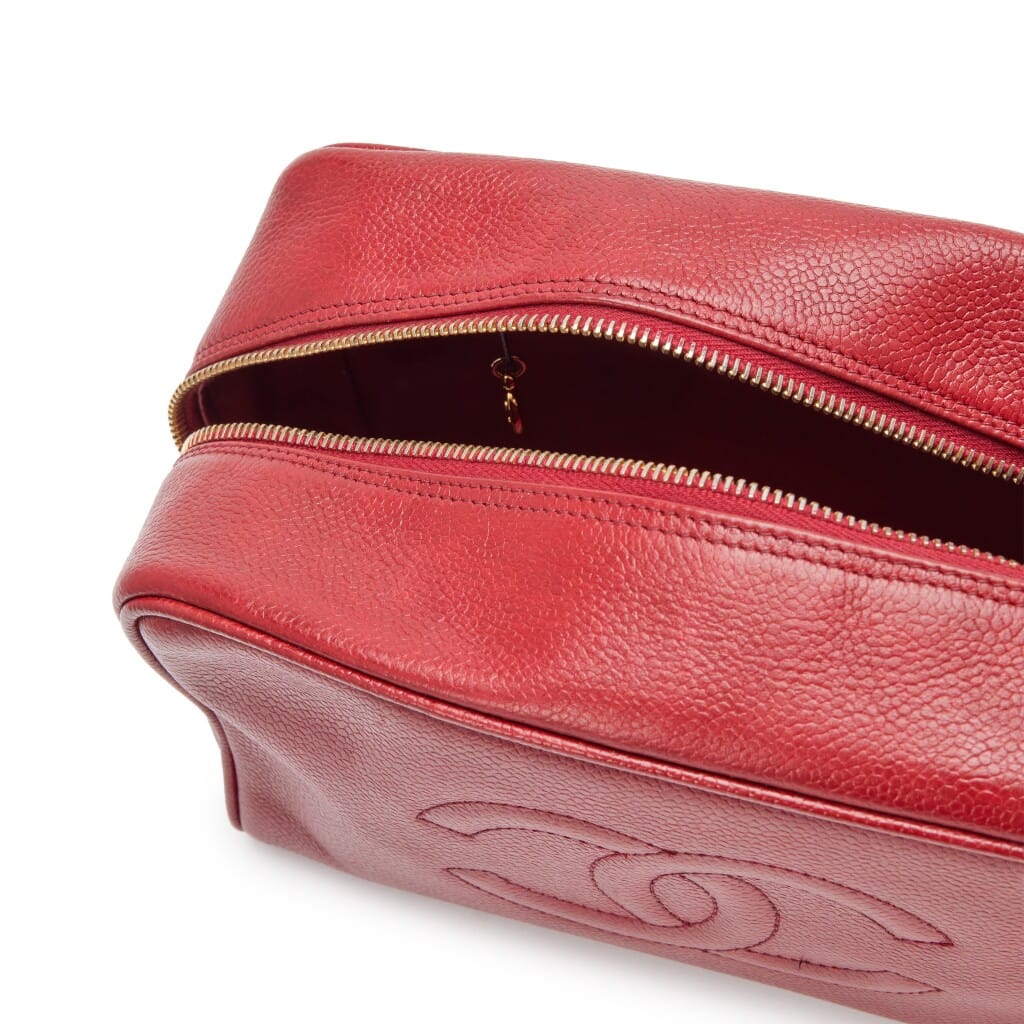Vintage Red Caviar Toiletry Case Gold Hardware, 1994-1996