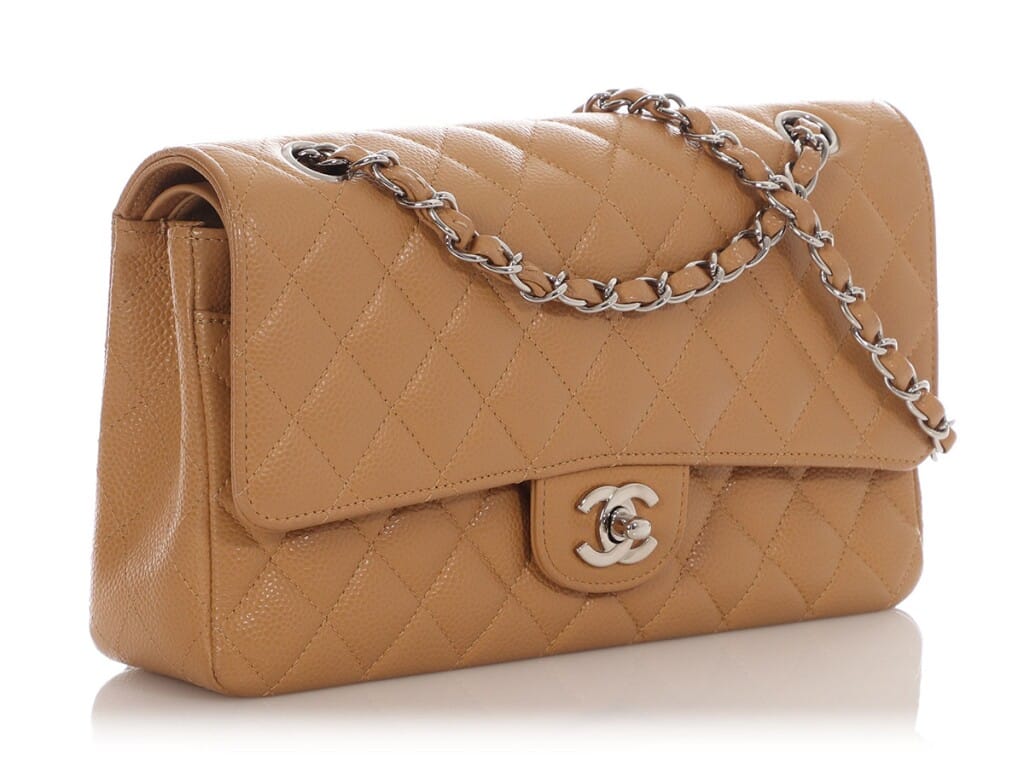 Dark Beige Quilted Caviar Medium Classic Double Flap Bag Ruthenium Hardware, 2006-2008