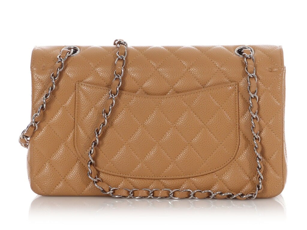 Dark Beige Quilted Caviar Medium Classic Double Flap Bag Ruthenium Hardware, 2006-2008