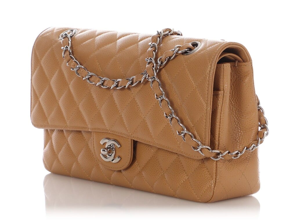 Dark Beige Quilted Caviar Medium Classic Double Flap Bag Ruthenium Hardware, 2006-2008