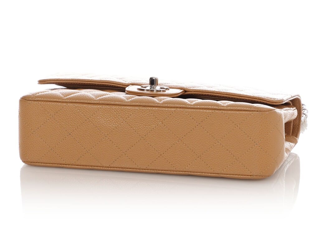Dark Beige Quilted Caviar Medium Classic Double Flap Bag Ruthenium Hardware, 2006-2008