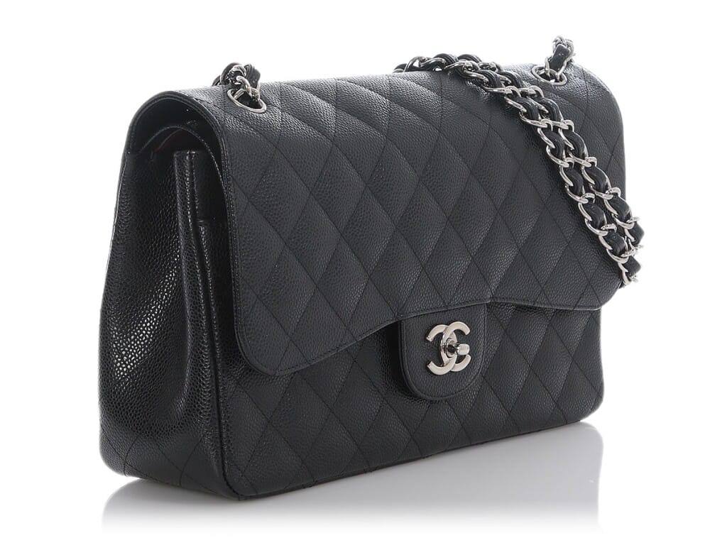 Black Quilted Caviar Jumbo Classic Double Flap Bag Silver Hardware, 2011-2012