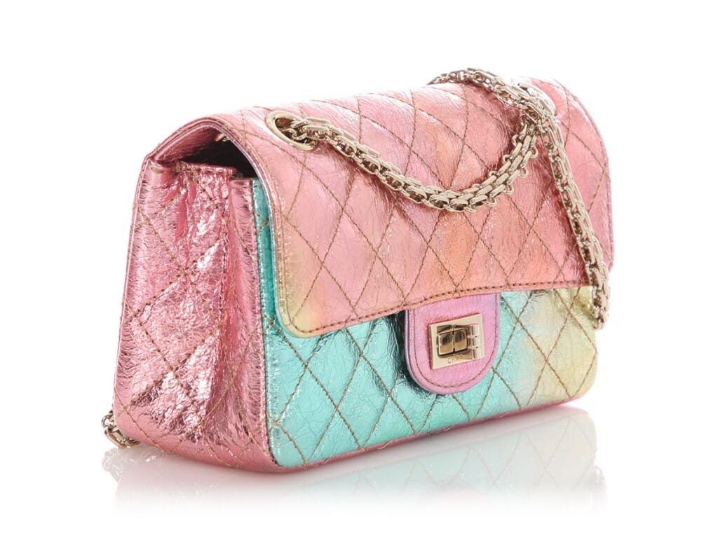 Rainbow Quilted Metallic Aged Calfskin Mini 2.55 Reissue Flap Bag Gold Hardware, 2020