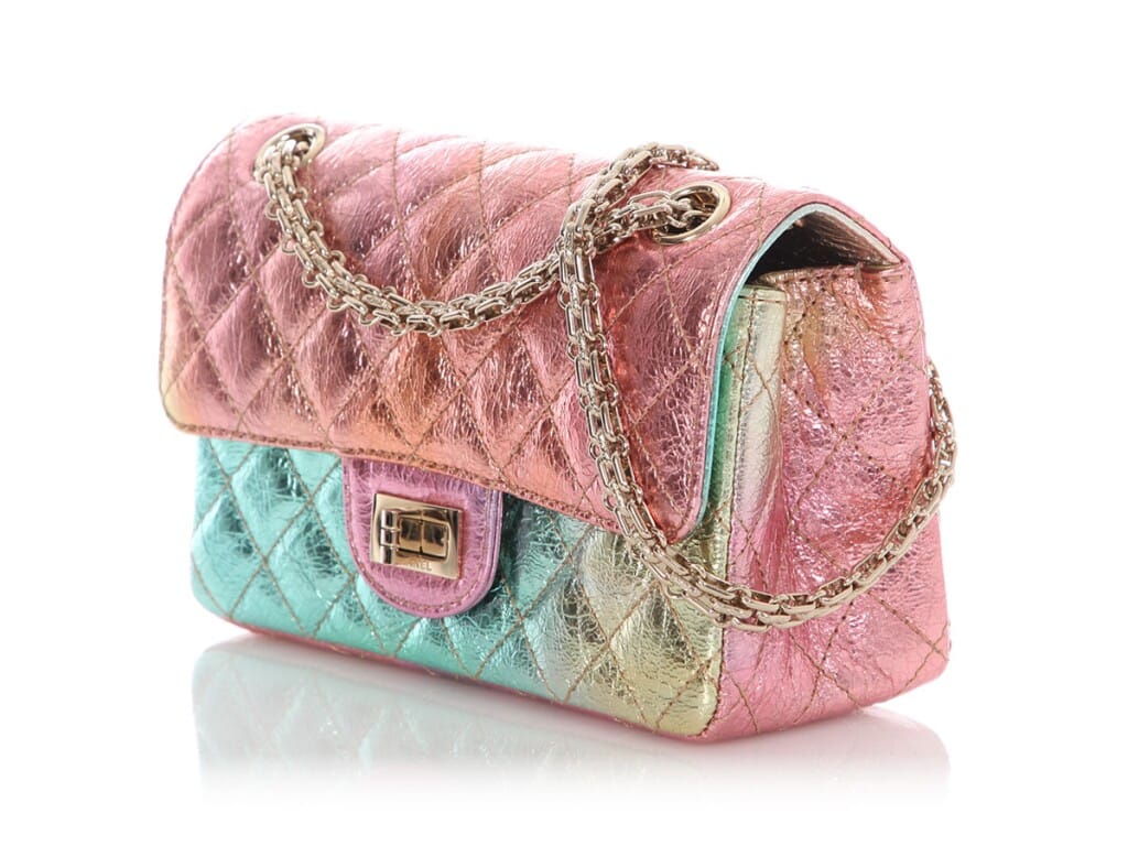 Rainbow Quilted Metallic Aged Calfskin Mini 2.55 Reissue Flap Bag Gold Hardware, 2020
