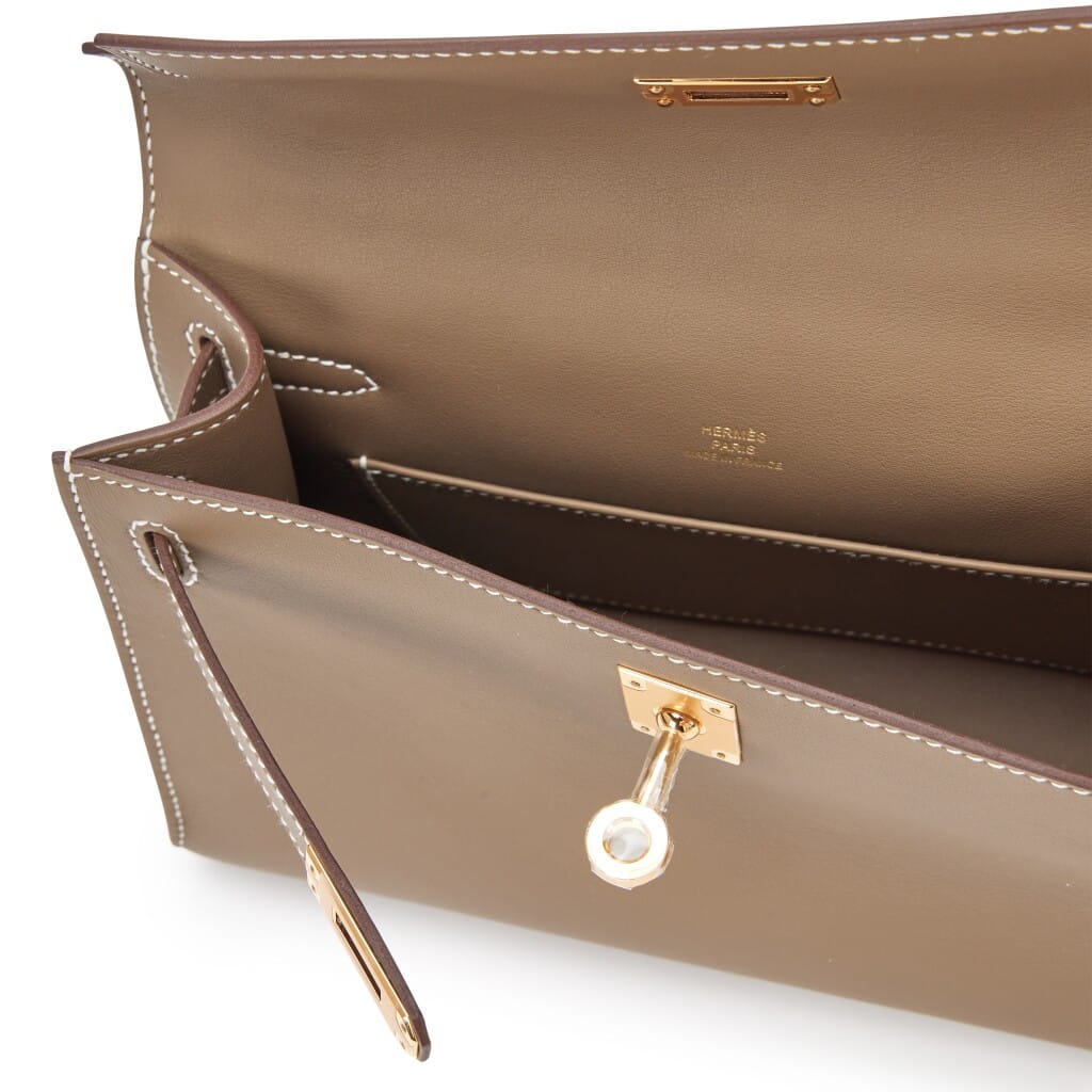 Etoupe Swift Kelly Pochette Gold Hardware, 2025