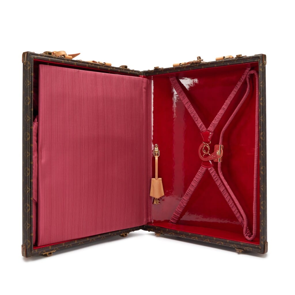 Vintage Manolo Blahnik Monogram Centenaire Shoe Trunk Brass Hardware, 1996