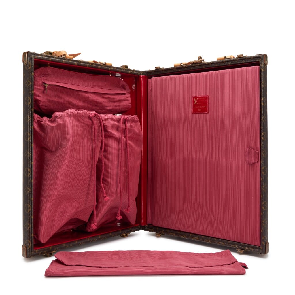 Vintage Manolo Blahnik Monogram Centenaire Shoe Trunk Brass Hardware, 1996