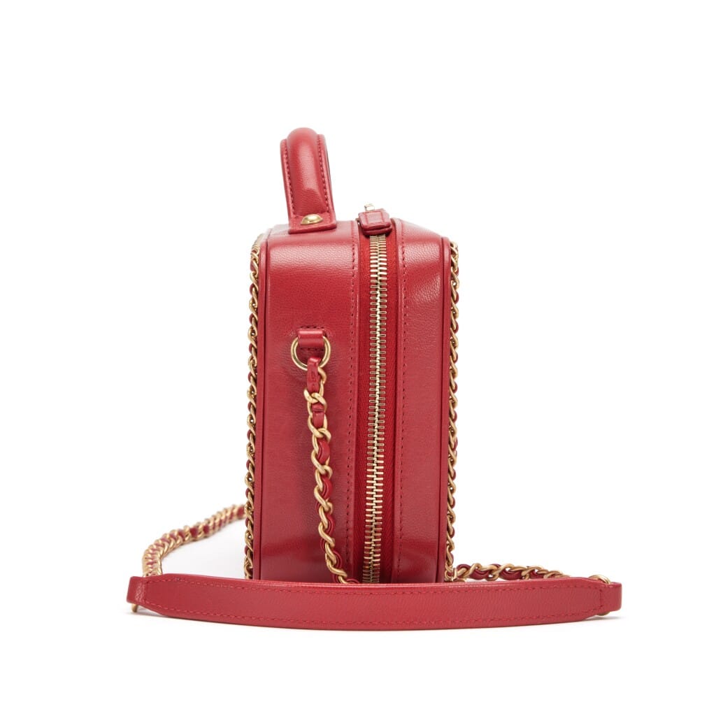 Red Quilted Goatskin Small CC Filigree Chain Around Vanity Case Gold Hardware, 2019