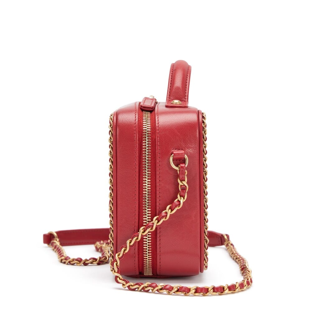 Red Quilted Goatskin Small CC Filigree Chain Around Vanity Case Gold Hardware, 2019
