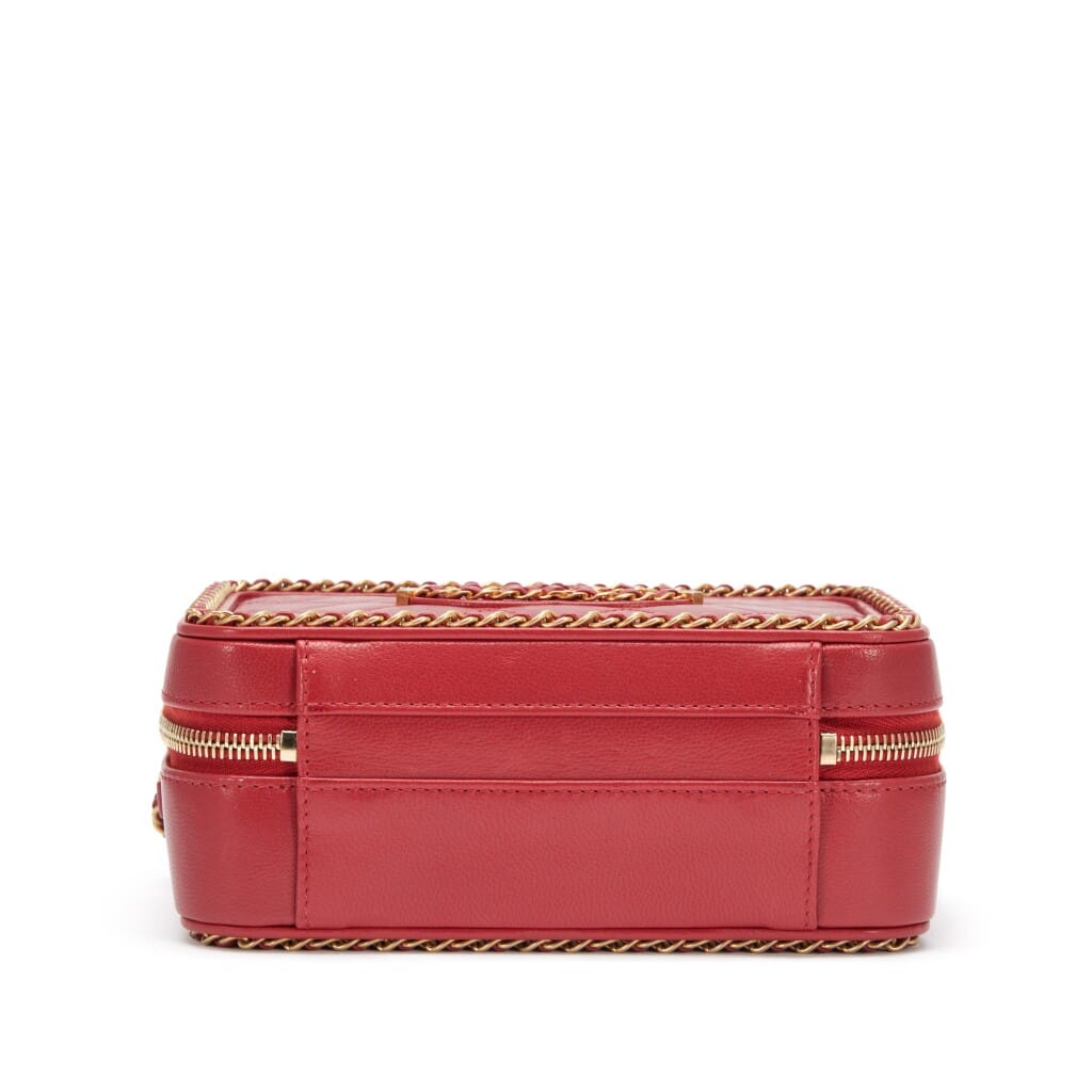 Red Quilted Goatskin Small CC Filigree Chain Around Vanity Case Gold Hardware, 2019
