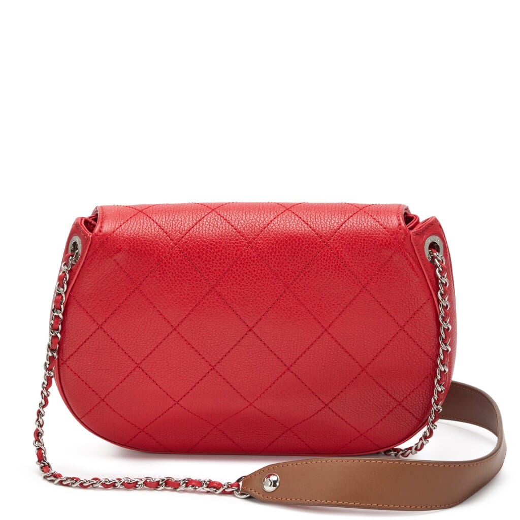 Red Quilted Grained Calfskin Medium Accordion Saddle Messenger Bag Silver Hardware, 2017