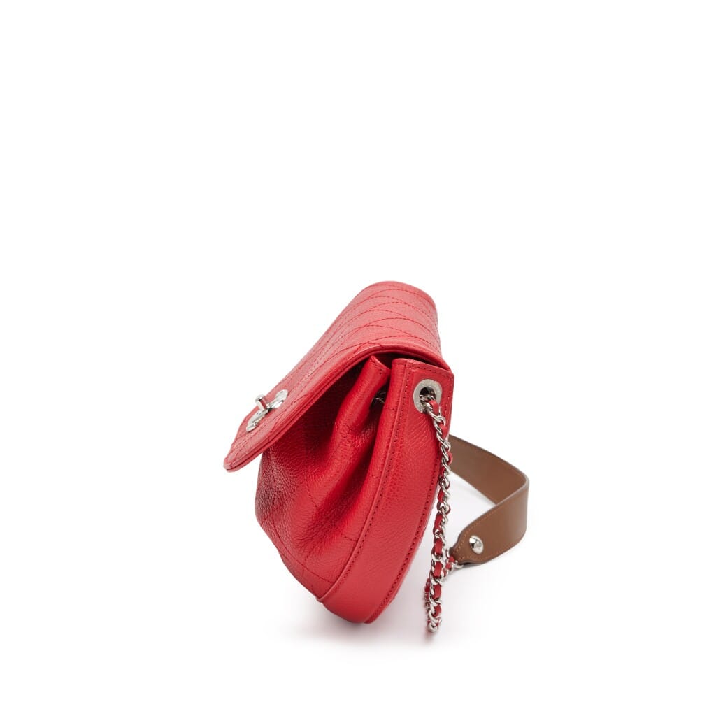 Red Quilted Grained Calfskin Medium Accordion Saddle Messenger Bag Silver Hardware, 2017