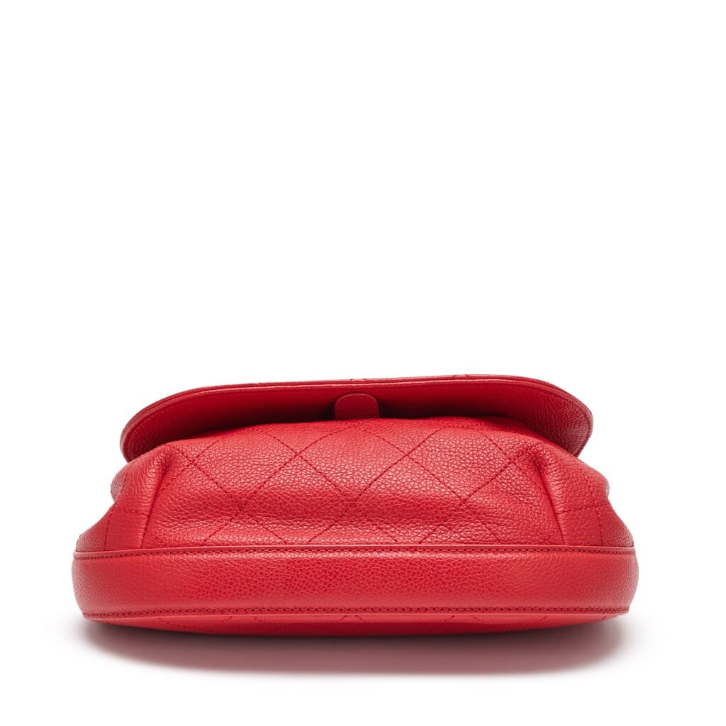 Red Quilted Grained Calfskin Medium Accordion Saddle Messenger Bag Silver Hardware, 2017