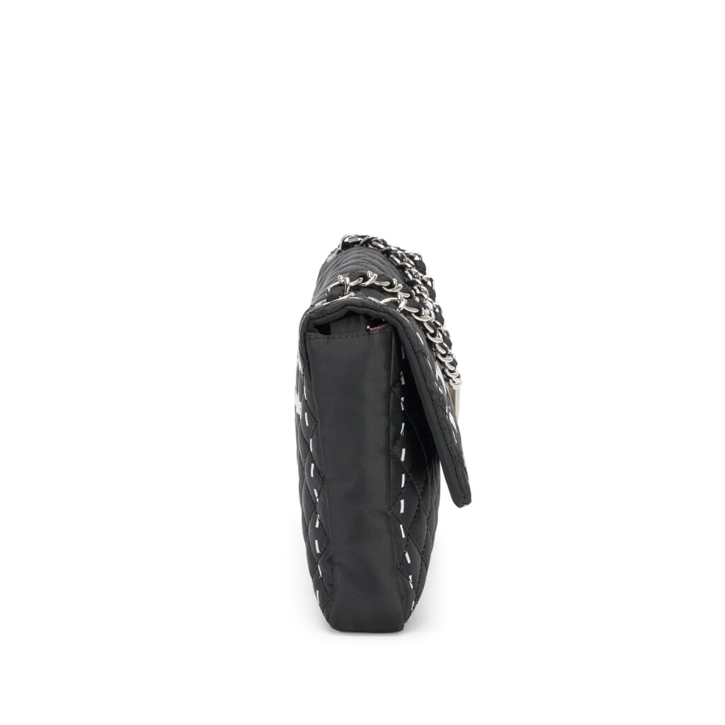 Black Quilted Nylon Letter Logo Printed Flap Bag Silver Hardware, 2008