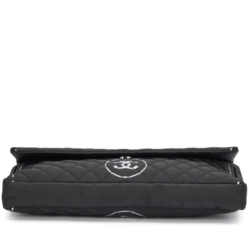 Black Quilted Nylon Letter Logo Printed Flap Bag Silver Hardware, 2008