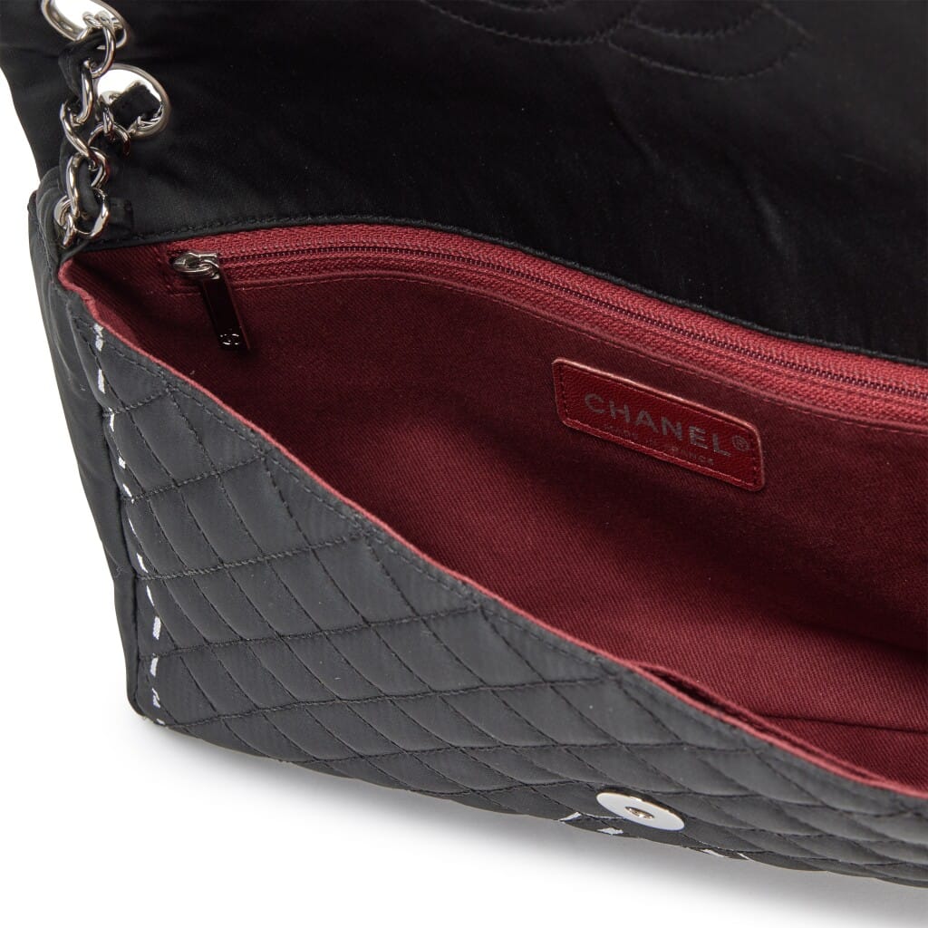 Black Quilted Nylon Letter Logo Printed Flap Bag Silver Hardware, 2008