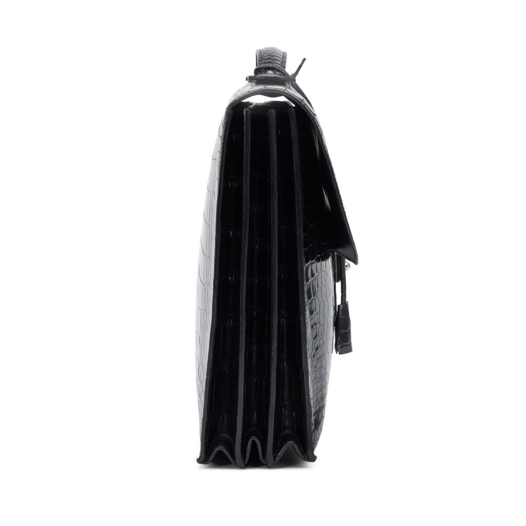 Vintage Black Shiny Porosus Crocodile Sac A Depeche 41 Palladium Hardware, 2004