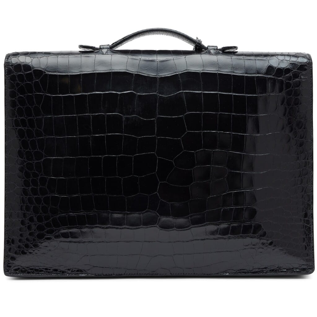 Vintage Black Shiny Porosus Crocodile Sac A Depeche 41 Palladium Hardware, 2004