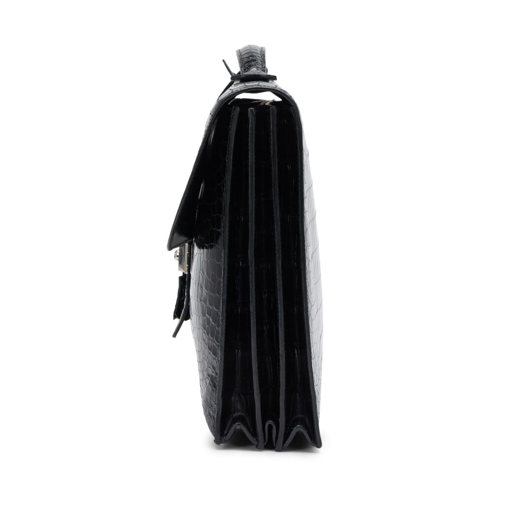 Vintage Black Shiny Porosus Crocodile Sac A Depeche 41 Palladium Hardware, 2004