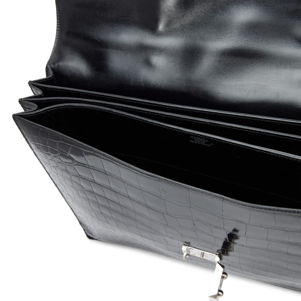 Vintage Black Shiny Porosus Crocodile Sac A Depeche 41 Palladium Hardware, 2004