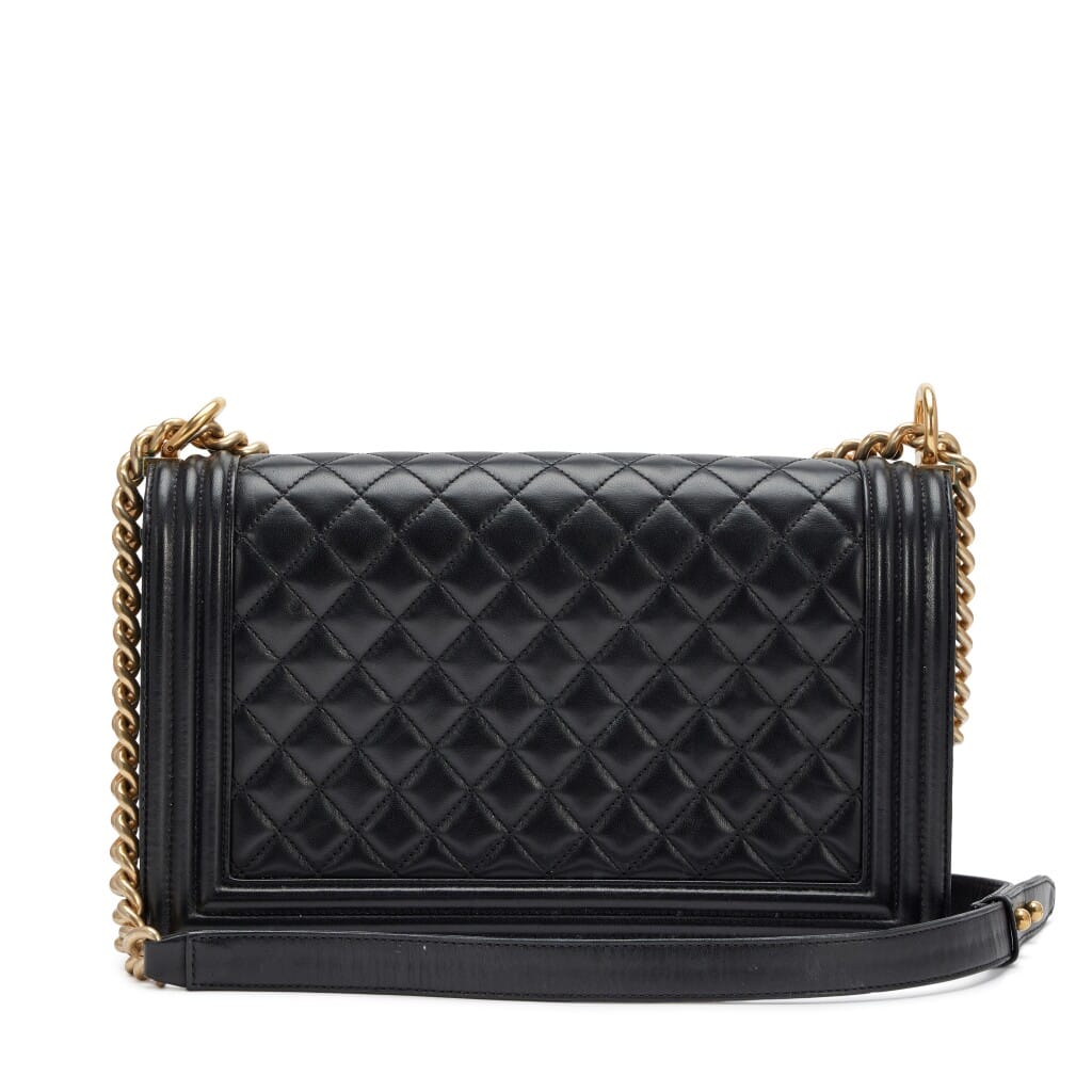 Black Quilted Lambskin Large Boy Bag Aged Gold Hardware, 2015-2016