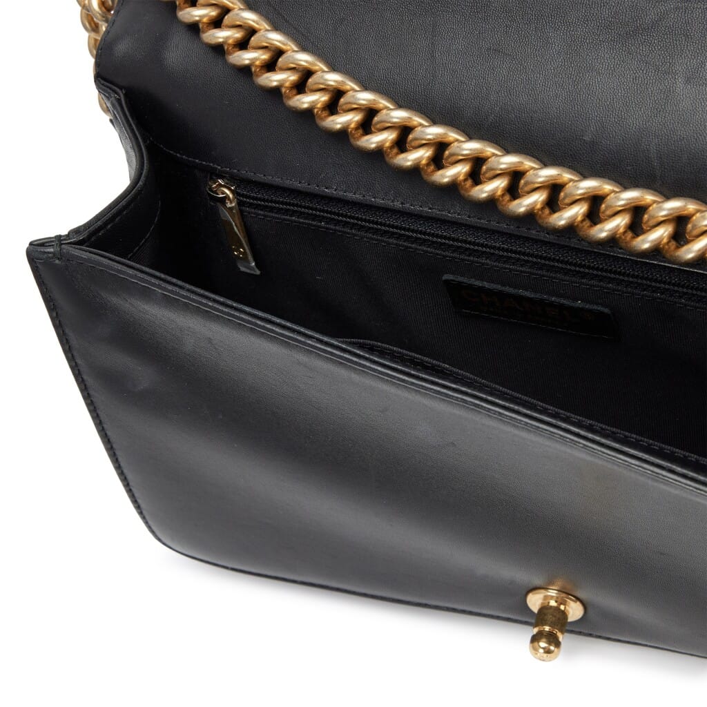 Black Quilted Lambskin Large Boy Bag Aged Gold Hardware, 2015-2016
