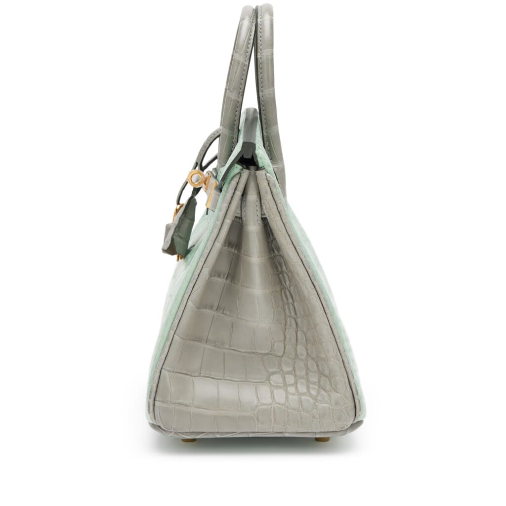 Vert D'Eau and Gris Perle Matte Alligator Birkin 25 Gold Hardware, 2022