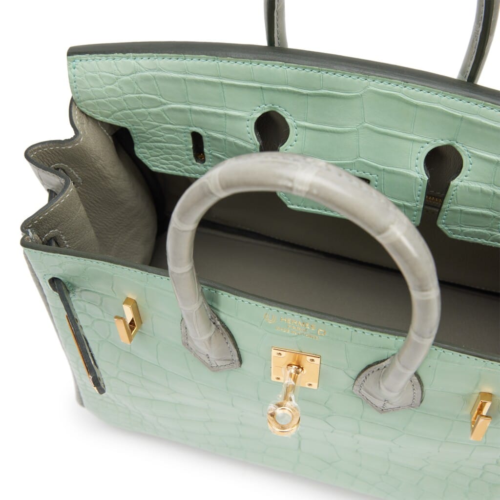 Vert D'Eau and Gris Perle Matte Alligator Birkin 25 Gold Hardware, 2022