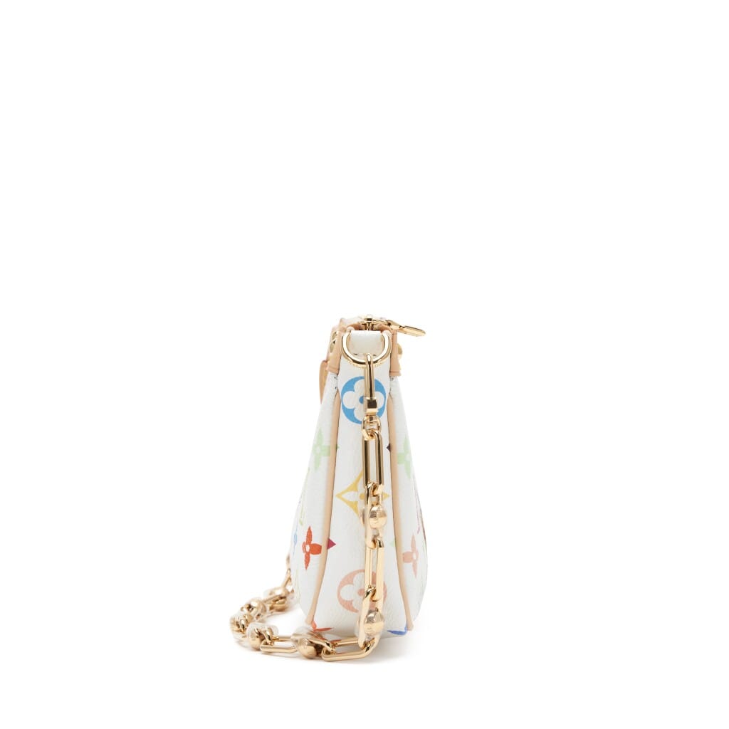 Takashi Murakami White Multicolore Monogram Coated Canvas Pochette Gold Hardware, 2025