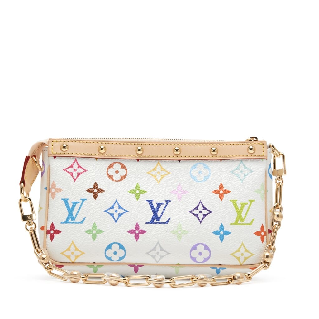 Takashi Murakami White Multicolore Monogram Coated Canvas Pochette Gold Hardware, 2025
