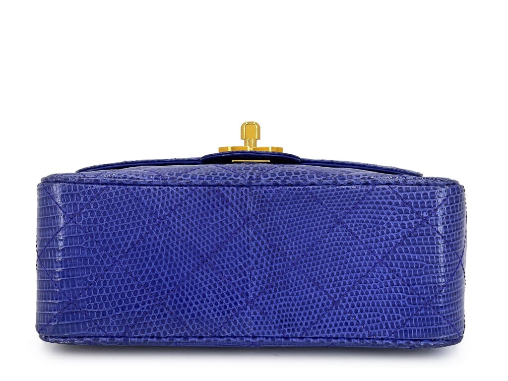 Vintage Royal Blue Lizard Square Mini Flap Bag Gold Hardware, 1989-1991